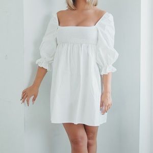White Lantern Sleeve Baby Doll Dress